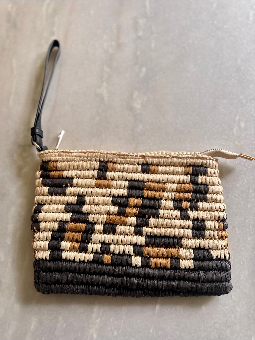 Woven Straw Wristlet Animal Print Pouch
